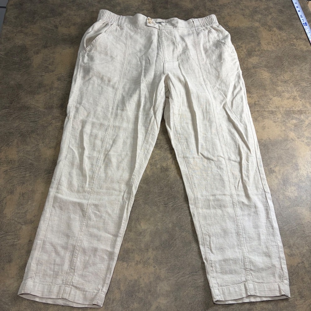 Falls Creek Linen Blend Pants Womens XL Beige Elastic Waist Straight Leg 9868